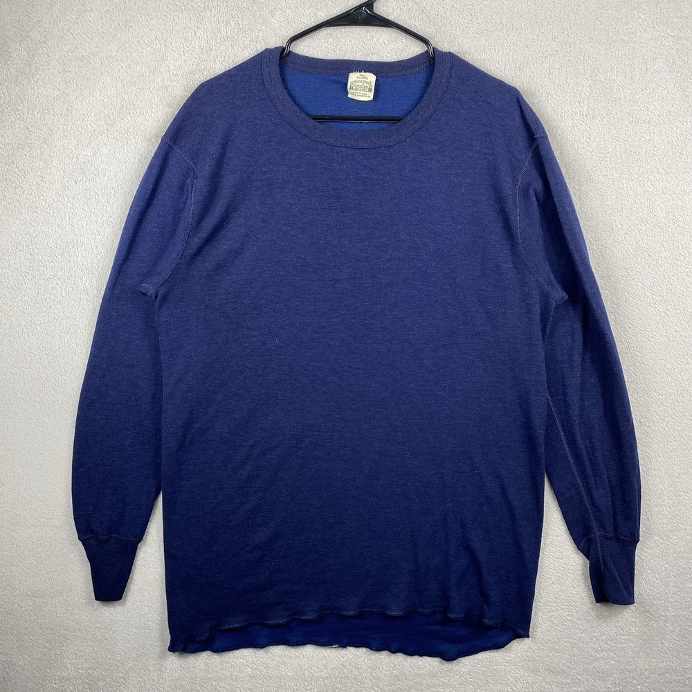 Vintage Scheels Sports Baselayer Shirt Mens XL Tall Blue Wool Blend USA Thermal